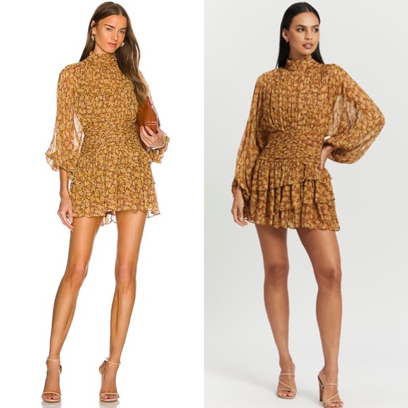 Shona Joy Dresses & Skirts - Shona Joy Sunset Long Sleeve Ruched Chiffon Dress